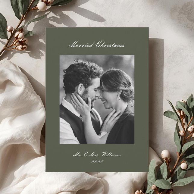 Modern Classic Sage Married Christmas Newlywed Holiday Card (Creator Uploaded)