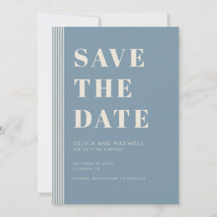 Modern Classic Save The Date Blue Striped Wedding  Invitation
