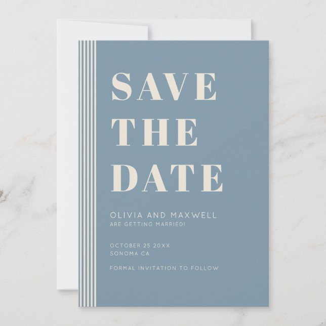 Modern Classic Save The Date Blue Striped Wedding  Invitation (Front)