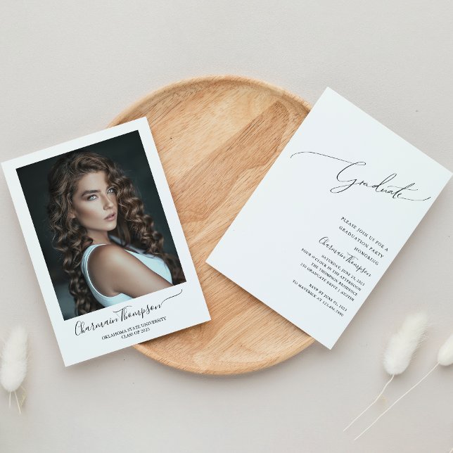 Modern Classic Script Simple Photo Graduation Invitation (Creator Uploaded)