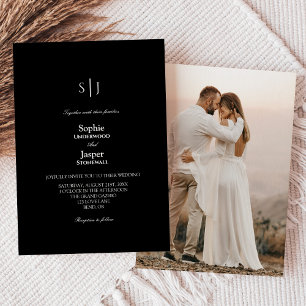 Modern Classic Simple Black Monogram Photo Wedding Invitation
