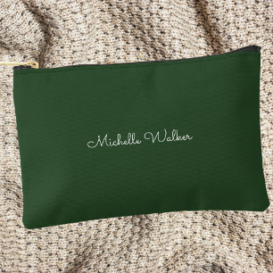 Modern Classic Simple Green & White Monogram Accessory Pouch