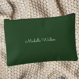 Modern Classic Simple Green & White Monogram Accessory Pouch
