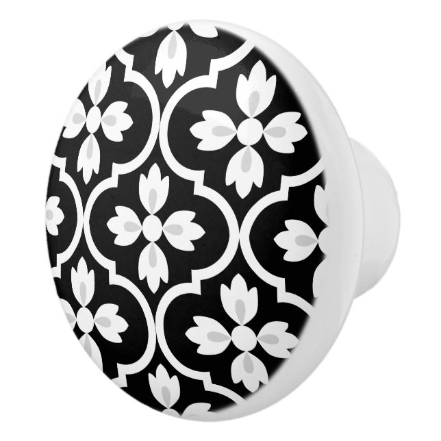 Modern classic Spanish Mediterranean black, white  Ceramic Knob (Right)