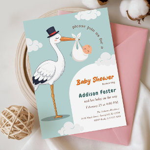 Modern Classic Special Delivery Stork Baby Shower Invitation