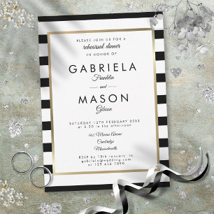 Modern Classic Stripe Gold Border Rehearsal Dinner Invitation