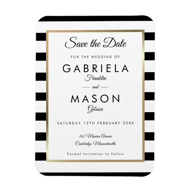 Modern Classic Stripe Save the Date Magnet (Vertical)