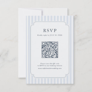Modern Classic Stripes Dusty Blue Vintage QR Code RSVP Card