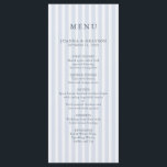 Modern Classic Stripes Dusty Blue Vintage Wedding Menu<br><div class="desc">This dusty blue striped wedding menu card features soft slate vertical stripes paired with a refined minimalist layout and elegant typography. The timeless blue and white stripe pattern creates a classic and formal look, perfect for traditional receptions, outdoor garden weddings, coastal celebrations, or elegant dining settings. The tall menu format...</div>