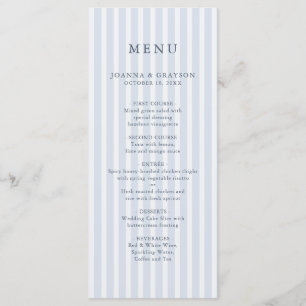 Modern Classic Stripes Dusty Blue Vintage Wedding Menu