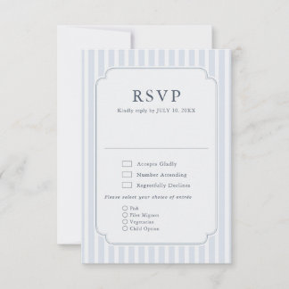 Modern Classic Stripes Dusty Blue Vintage Wedding RSVP Card