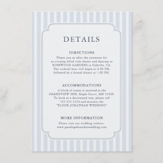 Modern Classic Stripes Dusty Blue Wedding Details Enclosure Card
