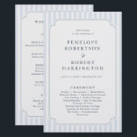 Modern Classic Stripes Dusty Blue Wedding Program<br><div class="desc">This dusty blue striped wedding program card features soft slate vertical stripes paired with a refined minimalist layout and elegant vintage-style frame. The timeless blue and white palette creates a classic and formal look, perfect for traditional church ceremonies, outdoor garden weddings, or elegant receptions. The program provides a clear layout...</div>