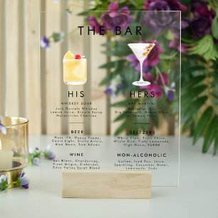 Modern Classic Style Signature Drinks Bar Menu Acrylic Sign