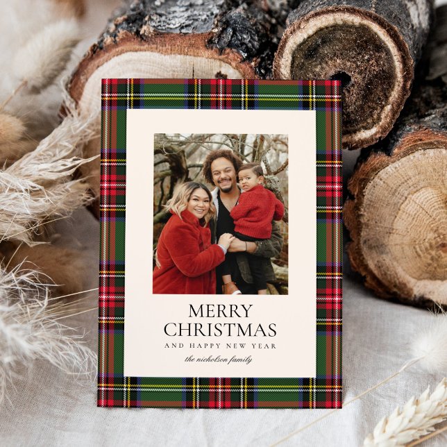 Modern Classic Tartan Plaid One Photo Holiday Card (Creator Uploaded)