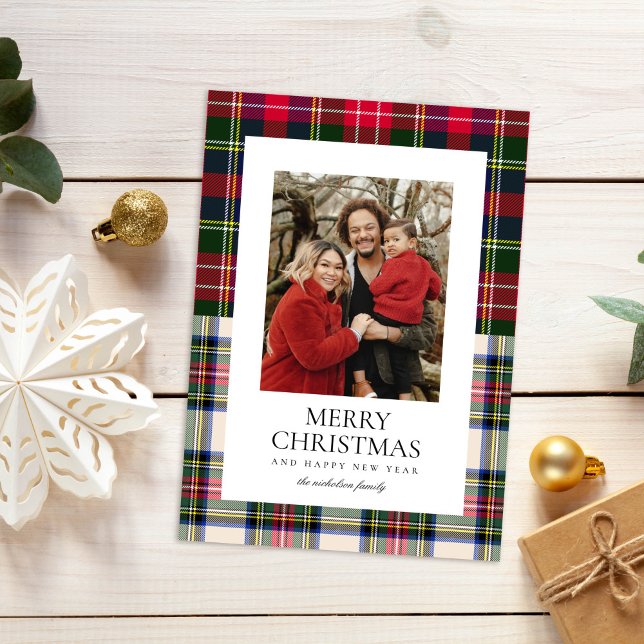 Modern Classic Tartan Plaid One Photo Holiday Card (Creator Uploaded)