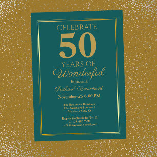 Modern Classic Teal Gold Wonderful 50th Birthday Invitation