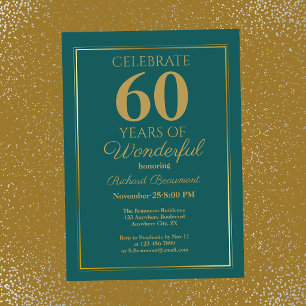 Modern Classic Teal Gold Wonderful 60th Birthday Invitation