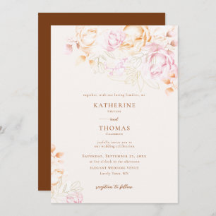 Modern Classic Terracotta Pink Fall Floral Wedding Invitation