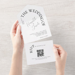 Modern Classic the Arch Typography QR code Wedding All In One Invitation
