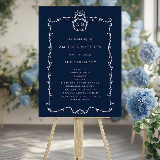 Modern Classic Wedding Ceremony Program Navy Blue Poster (Creator Uploaded)