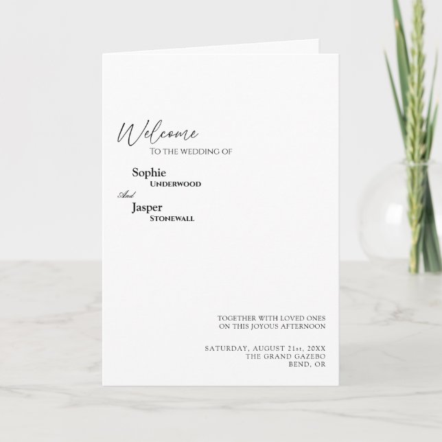 Modern Classic Wedding Folded Program Programme (Front)