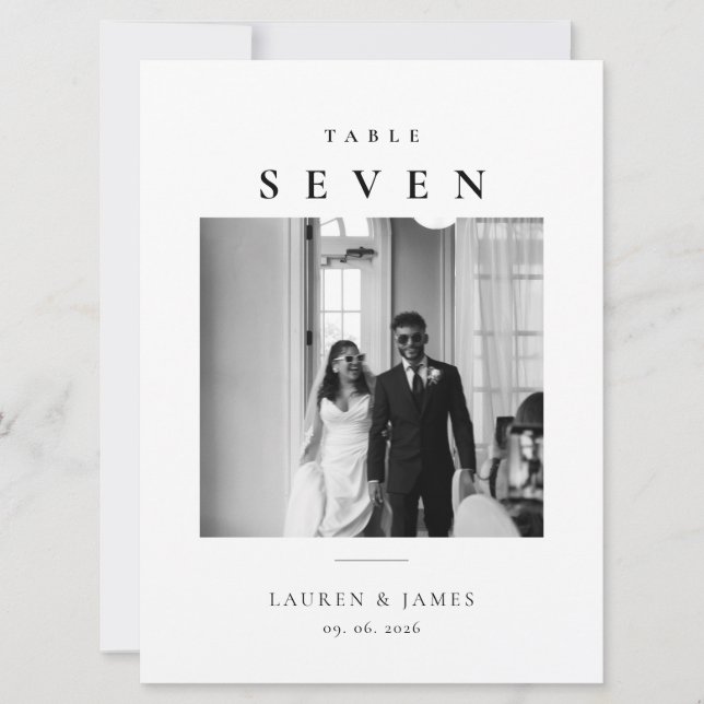 Modern Classic Wedding Photo Table Number Card (Front)