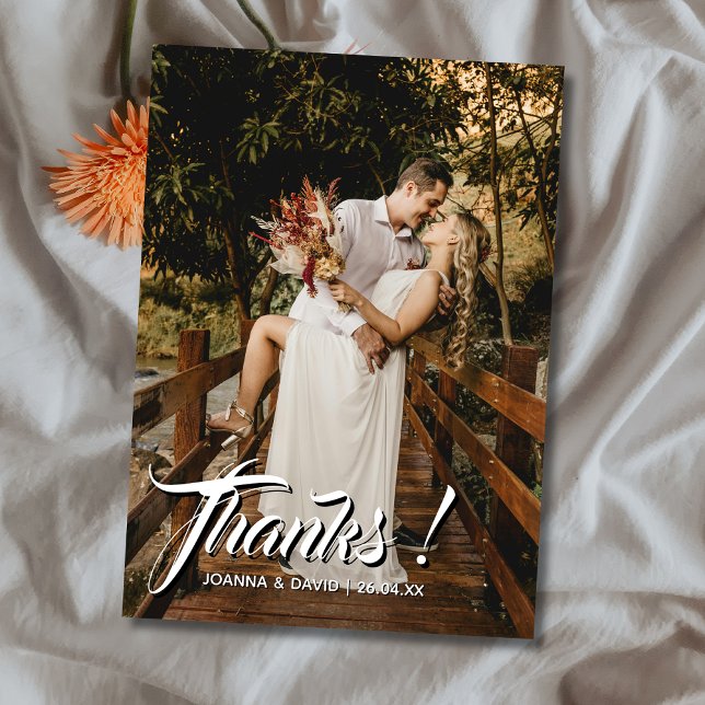 Modern Classic Wedding Thanks Photo Champagne Gold Thank You Card (Creator Uploaded)