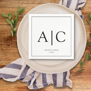 Modern Classic White Monogram Wedding Napkin