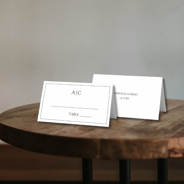  Modern Classic White Monogram Wedding  Place Card (Creator Uploaded)