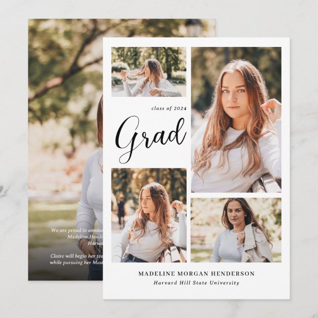 Modern Classy 5 Photo Collage Graduation Announcement (Front/Back)