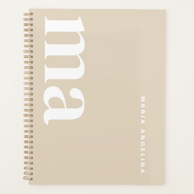 Modern Classy Beige Monogram Planner (Front)