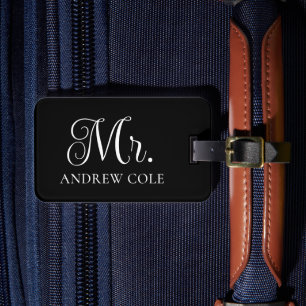 Modern Classy Black and White Personalised Luggage Tag