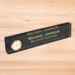 Modern Classy Black Gold Business Office Title DIY Nameplate