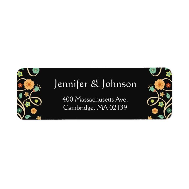 Modern Classy Black Swirl Floral Stylish RSVP (Front)