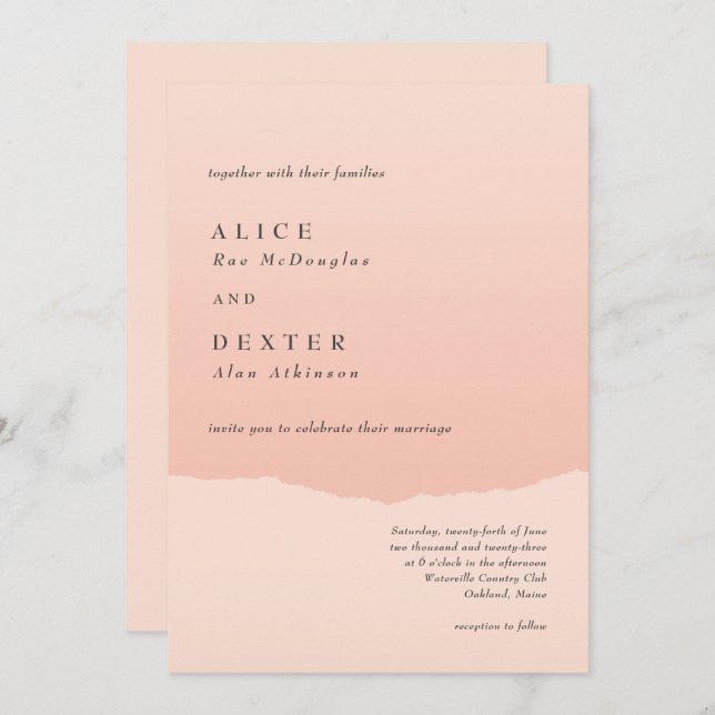 Modern Classy Blush Gradient Wedding Invitation (Front/Back)