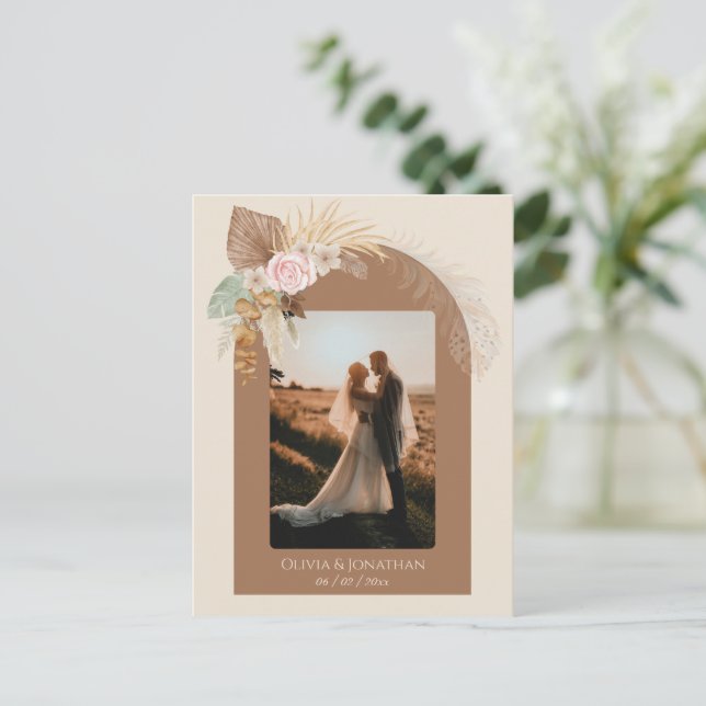 Modern Classy Boho Rustic Beige Brown Wedding Postcard (Standing Front)