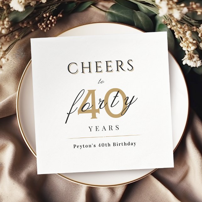 Modern classy cheers to 40 years birthday party napkin (Modern classy cheers to 40 years birthday party napkins)