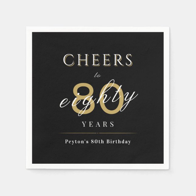 Modern classy cheers to 80 years birthday party napkin (Front)
