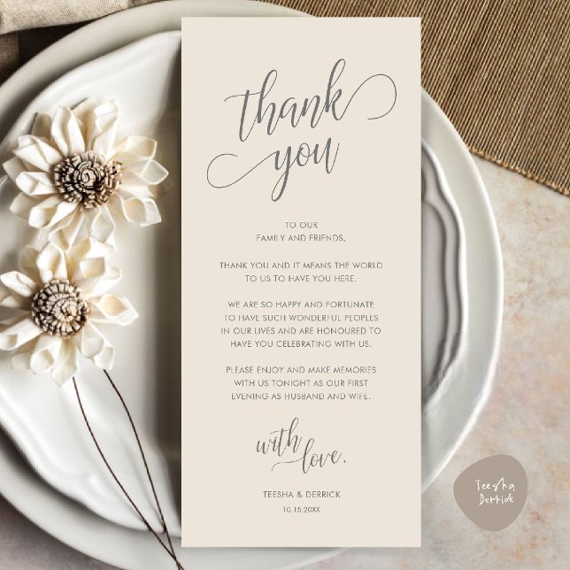 Modern Classy Dinner Place Setting Thank You Card (Modern Classy Wedding Dinner Place Setting Thank You Card in Cream and Grey)