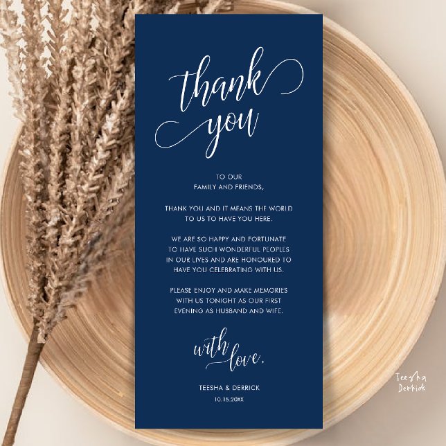 Modern Classy Dinner Place Setting Thank You Card (Modern Classy Wedding Dinner Place Setting Thank You Card in Navy Blue)