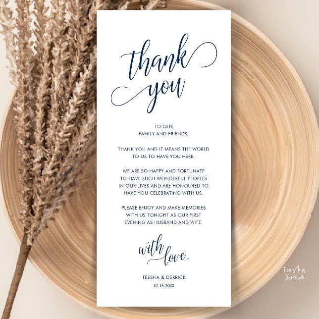 Modern Classy Dinner Place Setting Thank You Card (Modern Classy Wedding Dinner Place Setting Thank You Card in Navy Blue)