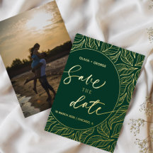 Modern Classy Elegant Leaves Photo Save the Date