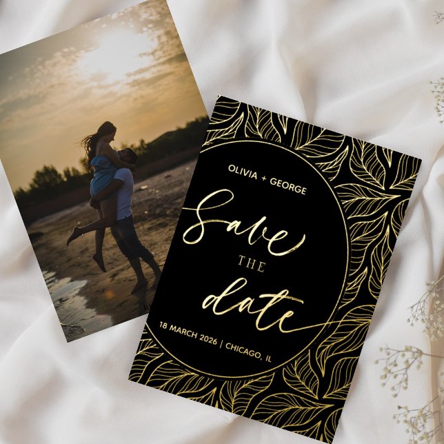 Modern Classy Elegant Leaves Photo Save the Date (Creator Uploaded)