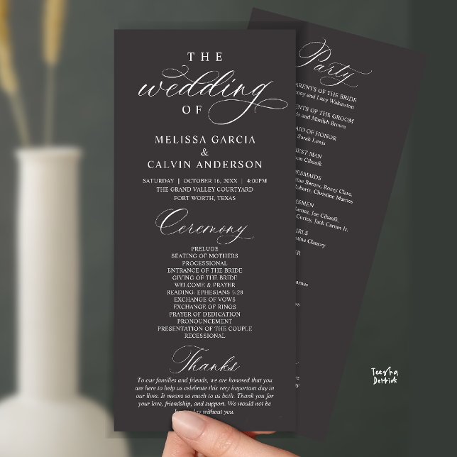 Modern Classy Elegant Wedding Ceremony Programme (Modern Classy Elegant Wedding Ceremony Program card charcoal grey)