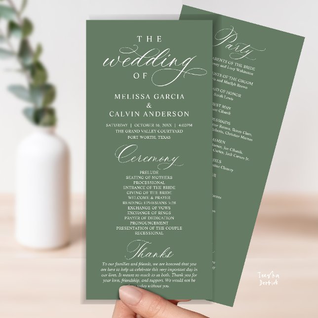 Modern Classy Elegant Wedding Ceremony Programme (Modern Classy Elegant Wedding Ceremony Program card sage green)