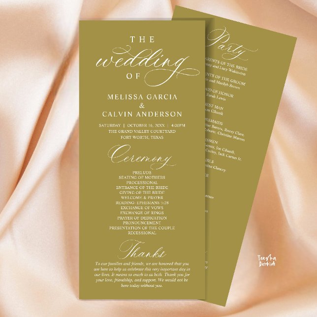 Modern Classy Elegant Wedding Ceremony Programme (Modern Classy Elegant Wedding Ceremony Program card yellow gold)