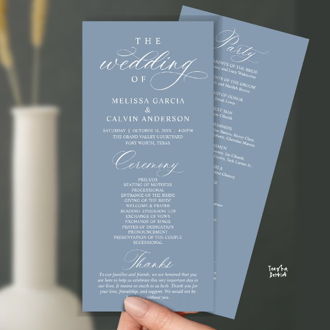 Modern Classy Elegant Wedding Ceremony Programme (Modern Classy Elegant Wedding Ceremony Program card dusty blue)
