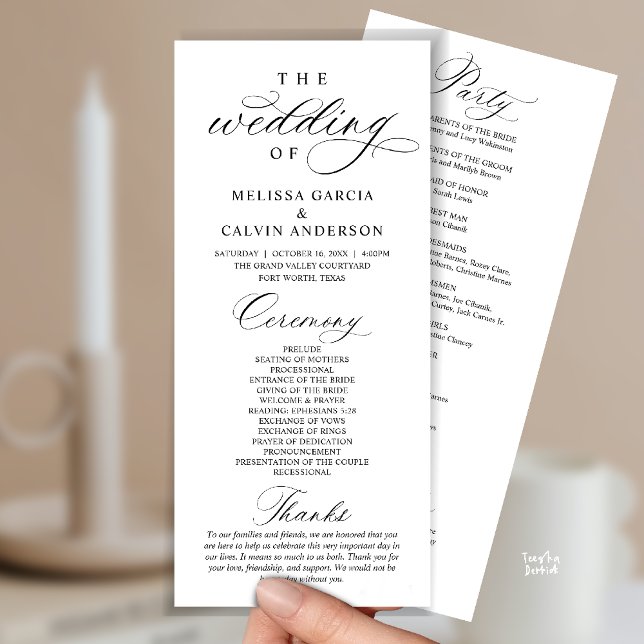 Modern Classy Elegant Wedding Ceremony Programme (Modern Classy Elegant Wedding Ceremony Program card black and white)