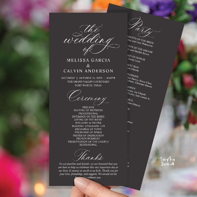 Modern Classy Elegant Wedding Ceremony Programme (Modern Classy Elegant Romantic Wedding Ceremony Program Card in Charcoal Grey)